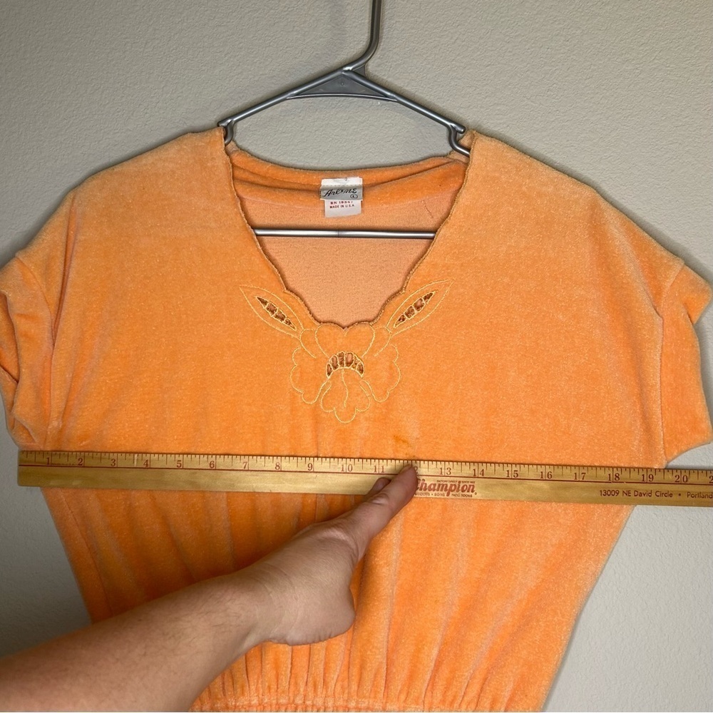 ILGWU Vintage 1970s Orange Velour Dress Ladies Garment Worker Union Collector - Picture 11 of 16